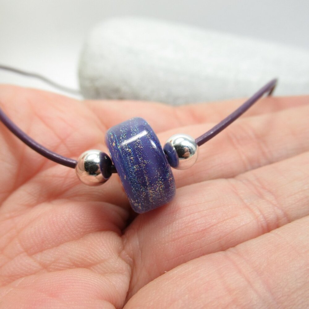 Dichroic bead on leather